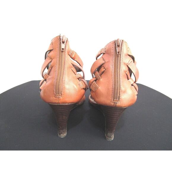 Santana Ginseng Eton Brown Leather Gladiator Wedge High Heels Sandals Women 9M - Picture 7 of 12
